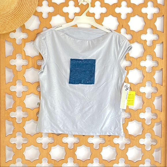 PRIVATE CIRCLE Baby Tee Top Satin Metallic Blue - Picture 12 of 15